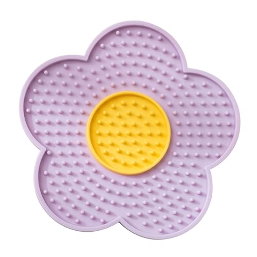 perfk Leckmatte für Hunde und Katzen, langsamer Futterspender für Haustiere, blumenförmiger Katzen- und Welpennapf mit Saugnäpfen, Leckmatte zum Training, Lila von perfk