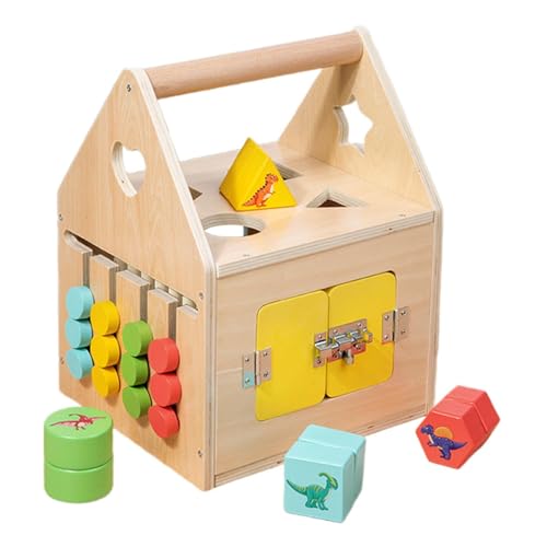 perfk Montessori-Spielzeug mit Schlosskasten, Aktivitätstafel, Lernspielzeug, Sortierspielzeug aus Holz, Aktivitätswürfel, sensorische Tafel für 1-Jährige von perfk