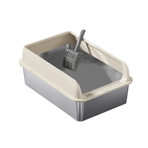 perfk Oben offene Katzentoilette, Katzentoilette, spritzwassergeschützt, leicht zu reinigen, tragbare Katzensandbox, abgesenkte Vorderseite, Khaki und L von perfk