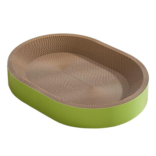 perfk Ovaler Katzenkratzbaum aus Karton, Kratzbrett, Möbelschutz, Spielen, Schleifen, Krallen, Couch, Ruhe, Kratzbrett, Nest, L Grün von perfk