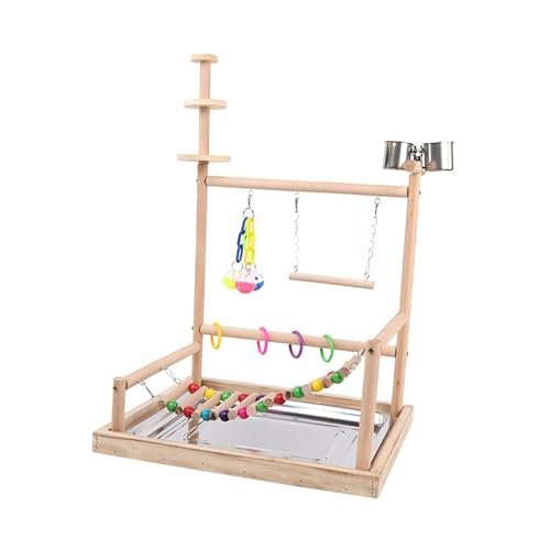 perfk Papageien-Spielplatz, Vogel-Fitnessstudio, Hängeschaukel, Spielzeug, Käfig-Zubehör, Holz-Sitzstange, Fitnessstudio, Laufstall, Holz-Sitzstangenständer von perfk