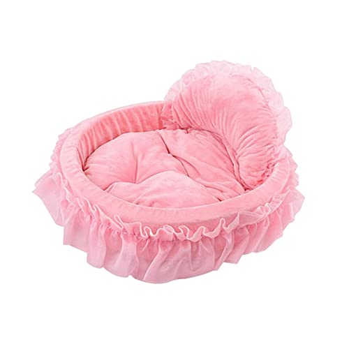 perfk Pink Princess Hundebett, Spitzen-Katzenbett, tragbare Fliege, süße Dicke Bettcouch, Schlafbett, Rosa, S von perfk