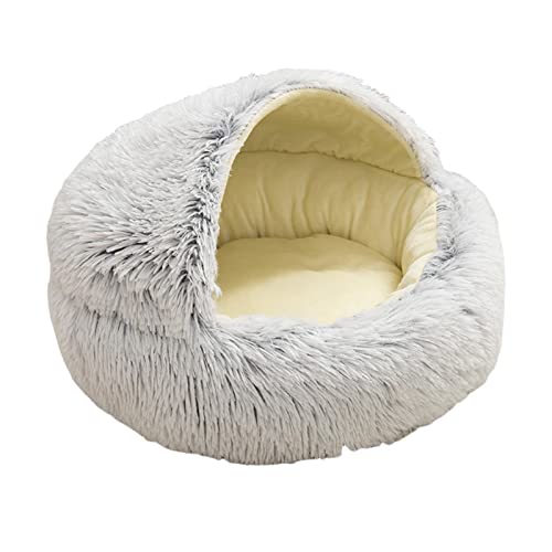 perfk Selbsterwärmendes Und Hundebett Luxus Shag Fuax Runde Nest Schlafen Betten Indoor Kuschel für Kleine Mittelgroße Hunde Hündchen, 40cm Grau von perfk