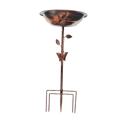 perfk Vogelbad-Dekoration, dekoratives Vintage-Design, leicht zu reinigen, mit Pflock, Vogelfutterspender, Vogelbad für draußen, Hinterhof, Terrasse, Roter Bronzevogel von perfk