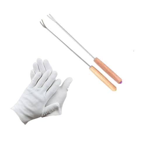 perfk Vogelkäfig-Reinigungswerkzeug, Kotentferner aus Edelstahl, Gabel mit Handschuhen, Reiniger-Entfernungswerkzeug für Sittiche, Kleintiere, Papageien, Gerade Und Biegen von perfk