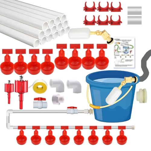 Komplettes Set, automatische Hühner-Bewässerungsbecher mit PVC-Rohr, Hühner-Wasserbecher, Hühner-Wasserbecher, Geflügel-Bewässerungssystem, Geflügel-Bewässerungssystem, für Wachteln, Gänse und Enten von perfsign