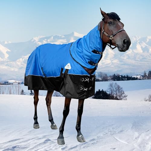 Perixir Pferdedecke, 1680D wasserdicht, schneefest, abnehmbarer Halsbezug, 400 g Füllung, Blau, 155 cm von perixir