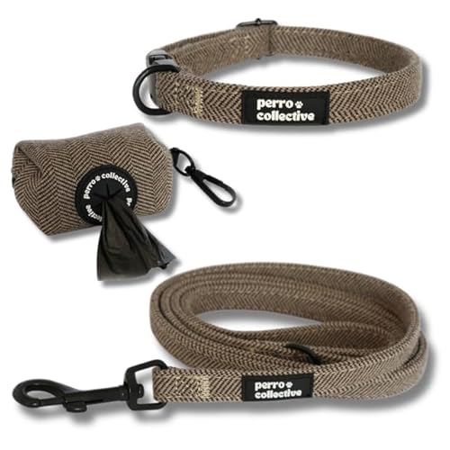 Hundehalsband- und Leinenset mit Taschenspender und Plastiktüte. Halsbänder für große und kleine Hunde mit empfindlicher Haut. von perro collective