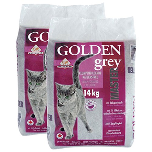 pet-earth Golden Grey Master Katzenstreu mit Babypuderduft 2x14kg von pet-earth