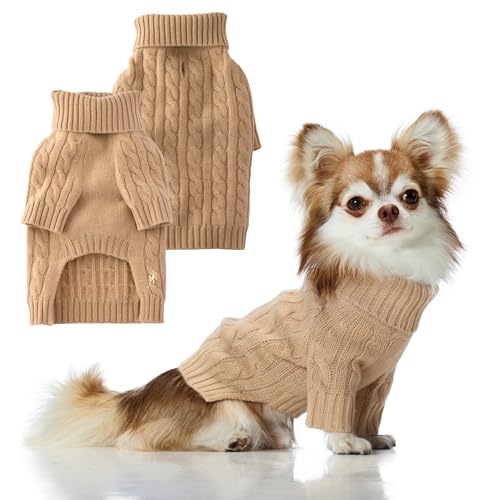Gable - The Cable Knit Sweater Wool Cashmere Cable Sweater Pet Pullover for Small, Medium and Large Dogs, Camel, Large von pet passion