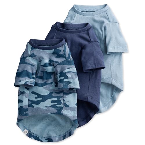 Pet Passion Kurzärmeliges Hunde-T-Shirt für alle Rassen, 100% Bio-Baumwolle, Tarnmuster, Marineblau, Größe L, Multipack von pet passion