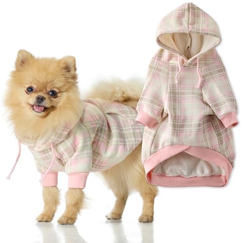Pet Passion Rocky II - Der extra bequeme Hoodie aus Bio-Baumwolle und recyceltem Poly-Hundepullover für kleine, mittelgroße und große Hunde, rosa Chesterfield-Plaid, Größe S von pet passion