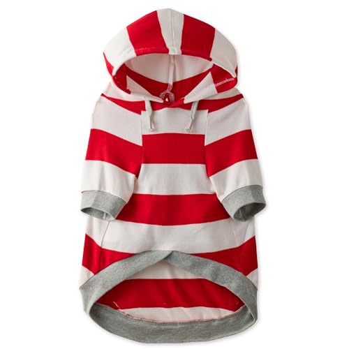 Pet Passion Rocky The Orginal Leichtes Kapuzen-T-Shirt aus 100% Bio-Baumwolle, Hunde-Kapuzenpullover für kleine, mittelgroße und große Hunde, Rot gestreift, Größe XS von pet passion