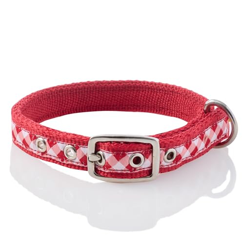 Pet Passion Verstellbares Hundehalsband aus recyceltem Band für alle Hunderassen, rotes Büffelkaro, Größe S Pet Passion Verstellbares Hundehalsband aus recyceltem Band für alle Hunderassen, rotes Büffelkaro, Größe S von pet passion