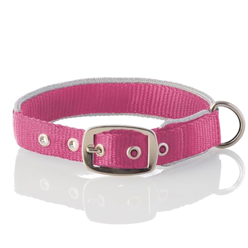 Pet Passion Verstellbares Hundehalsband mit silberfarbenem Rand, für kleine, mittelgroße und große Hunde, Silber/Hot Pink, Größe L Pet Passion Verstellbares Hundehalsband mit silberfarbenem Rand, für kleine, mittelgroße und große Hunde, Silber/Hot Pink, Größe L von pet passion