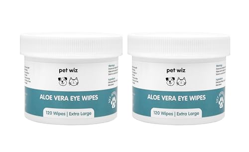 pet wiz Augenpflegetücher für Haustiere | Tierarzt-geprüft | 120 extra große natürliche Tücher | sanft und beruhigend, 2er Pack (insgesamt 240 Tücher) von pet wiz