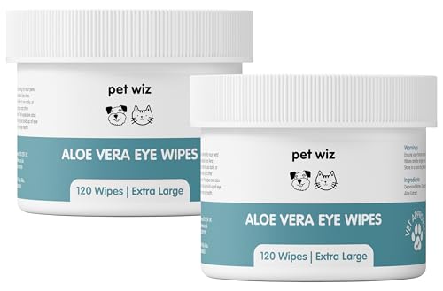 pet wiz Augenpflegetücher für Haustiere | Tierarzt-geprüft | 120 extra große natürliche Tücher | sanft und beruhigend, 2er Pack (insgesamt 240 Tücher) von pet wiz