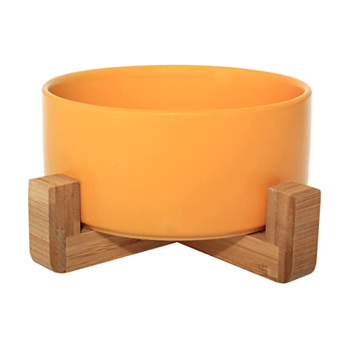 Keramiknapf mit Bambusständer für Hunde & Katzen, erhöhter Napf für eine bequeme Position beim Essen & Trinken, erhältlich in 5 Farboptionen, 850ml Fassungsvermögen (Gelb) von pet wiz