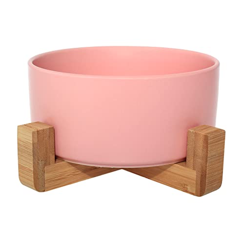 Keramiknapf mit Bambusständer für Hunde & Katzen, erhöhter Napf für eine bequeme Position beim Essen & Trinken, Optionen, 850 ml Fassungsvermögen (Rosa) von pet wiz