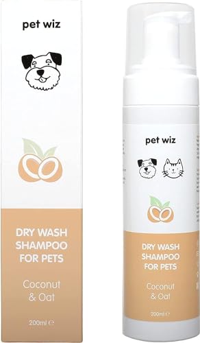 Trockenwasch - Shampoo für Haustiere - Beruhigend & Desodorierend, Natürliche Inhaltsstoffe, Schnell Trocknend & Kein Ausspülen Erforderlich (Kokosnuss und Haferflocken) von pet wiz