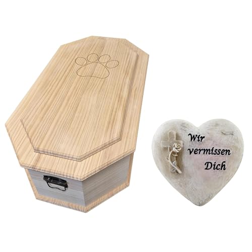 petbye Tiersarg aus Holz – Natur belassen, achteckig – Größe L für Haustiere – inkl. Gedenk-Grabstein – Premium-Tiersarg mit Metallverschluss von petbye