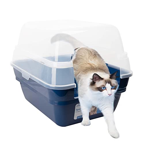 3in1 katzenklo mit Deckel groß katzentoilette, Jumbo Hooded Katzentoilette XXL Katzen klo mit Haube Dach offen,Katzchen Katzentoilette mit hohem Rand Marineblau 55x45x44cm von Petfamily