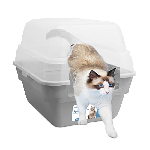 3in1 katzenklo mit Deckel groß katzentoilette, Jumbo Hooded Katzentoilette XXL Katzen klo mit Haube Dach offen,Katzchen Katzentoilette mit hohem Rand Grau 55x45x44cm von Petfamily