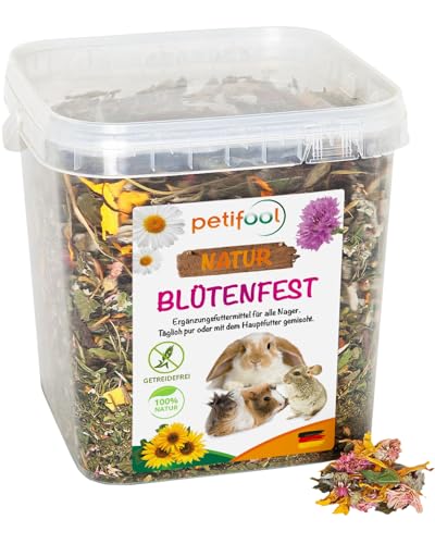 petifool Blütenfest 380g - Ergänzungsfutter für Nager - natürliches Nagerfutter für Kaninchen, Meerschweinchen, Hamster, Chinchilla & mehr - ohne künstliche Zusätze - 100% Natur - artgerechtes Futter von petifool