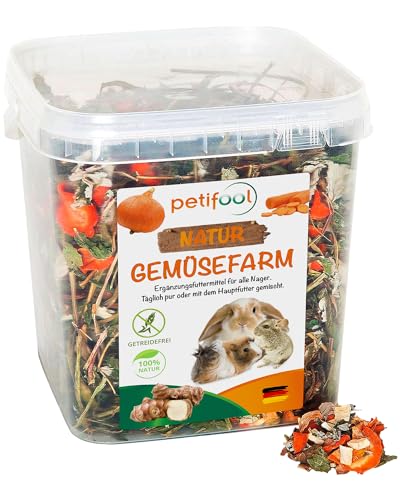 petifool Gemüsefarm 500g - Ergänzungsfutter für Nager - natürliches Nagerfutter für Kaninchen, Meerschweinchen, Hamster, Chinchilla & mehr - ohne künstliche Zusätze - 100% Natur - artgerechtes Futter von petifool