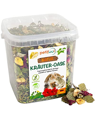 petifool Kräuter Oase 370g - Ergänzungsfutter für Nager - natürliches Nagerfutter für Kaninchen, Meerschweinchen, Hamster, Chinchilla & mehr - ohne künstliche Zusätze - 100% Natur -artgerechtes Futter von petifool