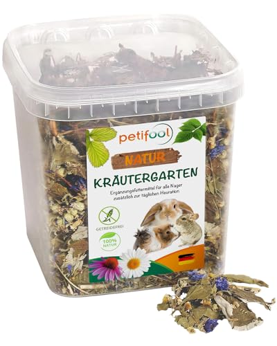 petifool Kräutergarten 400g - Ergänzungsfutter für Nager - natürliches Nagerfutter für Kaninchen, Meerschweinchen, Hamster, Chinchilla & mehr - ohne künstliche Zusätze - 100% Natur-artgerechtes Futter von petifool