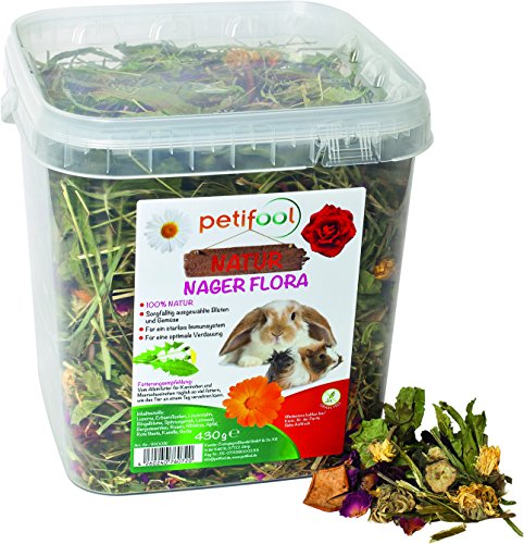 petifool Nager Flora 430g - Alleinfutter für Nager - natürliches Nagerfutter für Kaninchen und Meerschweinchen - ohne künstliche Zusätze - 100% Natur - artgerechtes Futter - Kräuter und Luzerne von petifool