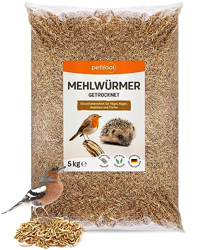 petifool petifool Mehlwürmer getrocknet 5kg – Insektensnack für Vögel, Nager, Fische, Schildkröten und Reptilien – hochwertiges Naturprodukt – proteinreicher Snack für Wildvögel von petifool