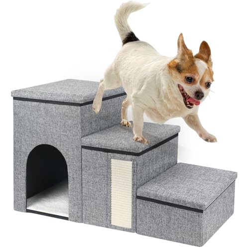 petizer Hundetreppe für Kleine Hunde, Faltbare Haustiertreppe mit Aufbewahrungsbox und Höhe, Höhenverstellbar Stufen für Couch/Bett, Faltbare rutschfeste Hunderampe für Welpe, Katzen, oder Kleiner petizer Hundetreppe für Kleine Hunde, Faltbare Haustiertreppe mit Aufbewahrungsbox und Höhe, Höhenverstellbar Stufen für Couch/Bett, Faltbare rutschfeste Hunderampe für Welpe, Katzen, oder Kleiner von petizer