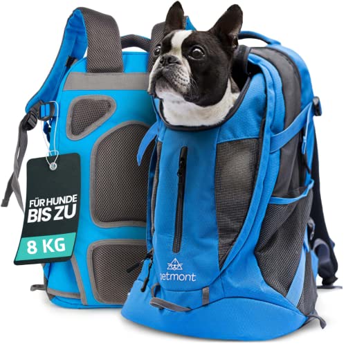 petmont Hunderucksack für kleine Hunde und Welpen [bis 8 KG] - Atmungsaktive Hundetasche, Hundetransport-Box, Welpen-Zubehör | fürs Fahrrad, Wandern, Reisen, Auto und Bahn von petmont