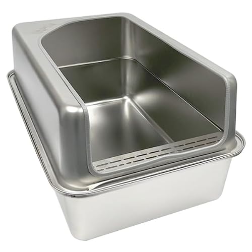 PETNF Katzentoilette aus Edelstahl mit Trittstufe und Schaufel, extra groß für Haupt-Coon und Multi-Cat, 201 Stahl, leicht zu reinigen, kein Plastikgeruch, auslaufsicheres Design, 2 Stück PETNF Katzentoilette aus Edelstahl mit Trittstufe und Schaufel, extra groß für Haupt-Coon und Multi-Cat, 201 Stahl, leicht zu reinigen, kein Plastikgeruch, auslaufsicheres Design, 2 Stück von petnf