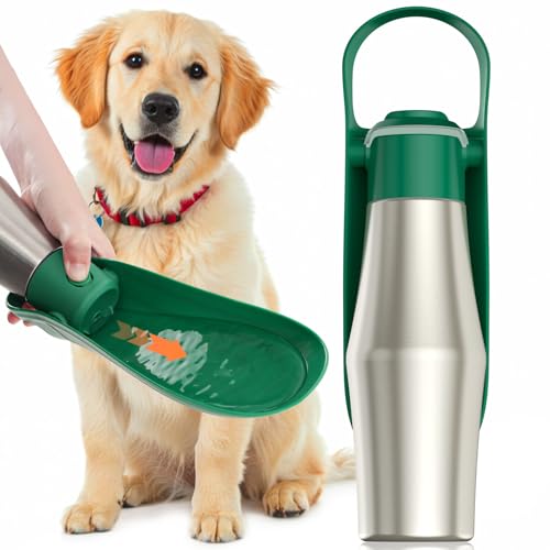 Tragbare Hundewasserflaschennapf - 765.4 g Reise-Wassernapfspender für Hunde, Edelstahl, auslaufsicher, ein Muss für Outdoor, Camping, Spazierengehen, Strand, Jagd und andere Szenen (grün) von petnf