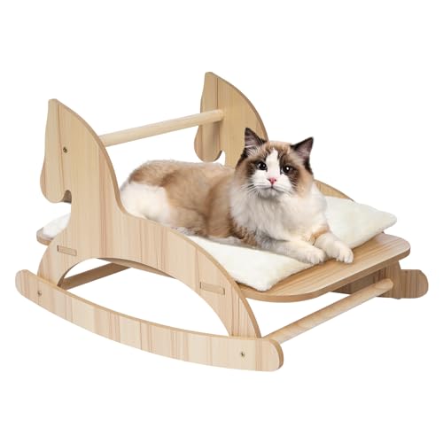 petour Katzenbett in Pferdeform, Schaukelstuhl, Schaukelbett mit Polster, Holzboden, stehend, Katzen- und kleines Hundebett, Katzenliegestuhl für Welpen, kleine Hunde, zum Ausruhen petour Katzenbett in Pferdeform, Schaukelstuhl, Schaukelbett mit Polster, Holzboden, stehend, Katzen- und kleines Hundebett, Katzenliegestuhl für Welpen, kleine Hunde, zum Ausruhen von petour