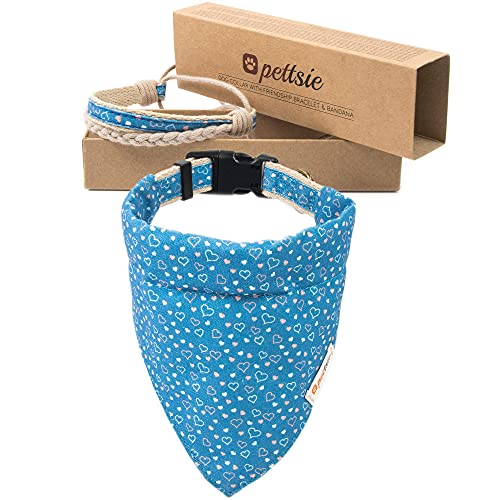 Hundehalstuch mit Halsband und Freundschaftsarmband von Pettsie, Verstellbare Größen S, M, und L, Abnehmbares Bandana Tuch, Geschenkbox inklusive, Hundeliebhaber, L, Blau von pettsie