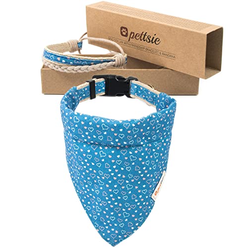 Hundehalstuch mit Halsband und Freundschaftsarmband von Pettsie, Verstellbare Größen S, M, und L, Abnehmbares Bandana Tuch, Geschenkbox inklusive, Hundeliebhaber, M, Blau von pettsie