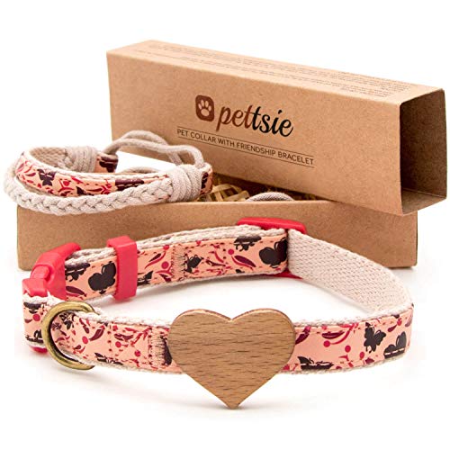 Pettsie Hundehalsband mit Herz und Freundschaftsarmband, einstellbare Größen S und M, haustierfreundlicher Hanf, stark und langlebig, tolles Geschenk für Hundeliebhaber in Geschenkbox von pettsie