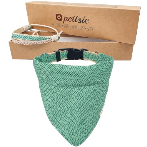 Pettsie Hundehalstuch mit Halsband und Freundschaftsarmband, Verstellbare Größen S, M, und L, Abnehmbares Bandana Tuch, Attraktive Verpackung, Hundeliebhaber, L, Grün von pettsie