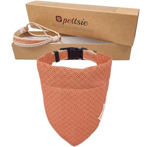 Pettsie Hundehalstuch mit Halsband und Freundschaftsarmband, Verstellbare Größen S, M, und L, Abnehmbares Bandana Tuch, Attraktive Verpackung, Hundeliebhaber, S, Orange von pettsie