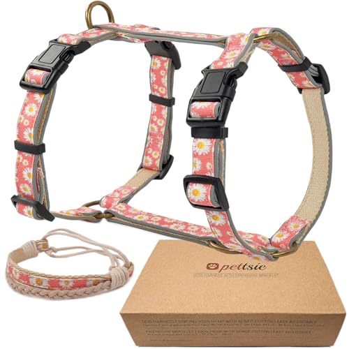 Pettsie No-Pull Hundegeschirr, reflektierend, 4 verstellbare Riemen, einfache Kontrolle mit 2 Leinenclips, passendes Freundschaftsarmband, weicher Hanf für empfindliche Haut, attraktive Verpackung, M von pettsie