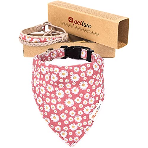 pettsie Hundehalsband mit Bandana Tuch und Freundschaftsarmband, einstellbare Größen S und M, stark und langlebig, tolles Geschenk für Hundeliebhaber in Geschenkbox, M, Rosa von pettsie