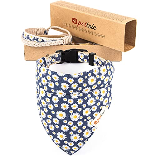 Pettsie Hundehalsband mit Bandana Tuch und Freundschaftsarmband, einstellbare Größen XS, S, M und L, tolles Geschenk für Hundeliebhaber in attraktiven Verpackung, M, Dunkelblau von pettsie