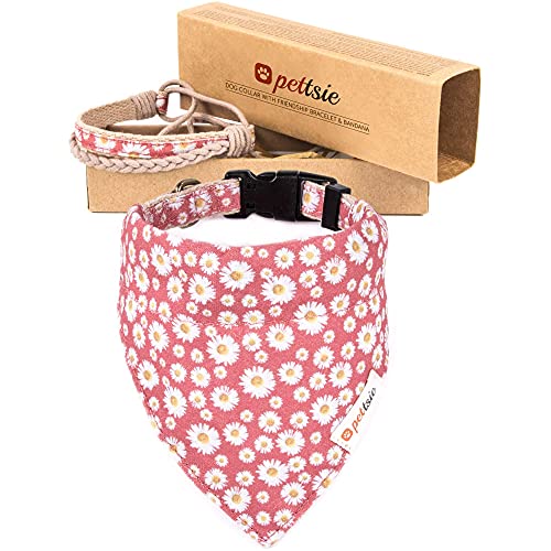 Pettsie Hundehalsband mit Bandana Tuch und Freundschaftsarmband, einstellbare Größen S, M und L, stark und langlebig, tolles Geschenk für Hundeliebhaber in attraktiven Verpackung, S, Rosa von pettsie