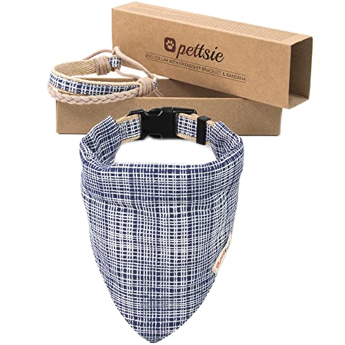 Pettsie Hundehalsband mit Bandana Tuch und Freundschaftsarmband, einstellbare Größen S, M und L, tolles Geschenk für Hundeliebhaber in attraktiver Verpackung, M 33-50,8 cm, Blau von pettsie