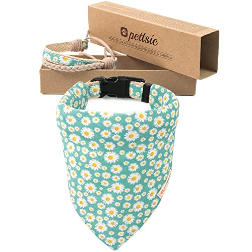Pettsie Hundehalsband mit Bandana Tuch und Freundschaftsarmband, einstellbare Größen S, M und L, stark und langlebig, tolles Geschenk für Hundeliebhaber in attraktiven Verpackung, S, Grün von pettsie