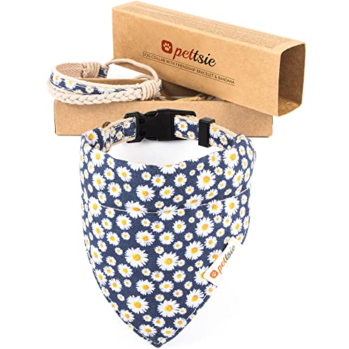 Pettsie Hundehalsband mit Bandana Tuch und Freundschaftsarmband, einstellbare Größen XS, S, M und L, tolles Geschenk für Hundeliebhaber in attraktiven Verpackung, L, Dunkelblau von pettsie